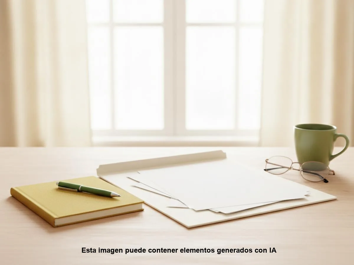 Indemnización por despido improcedente: carpeta con documentos y una libreta sobre una mesa