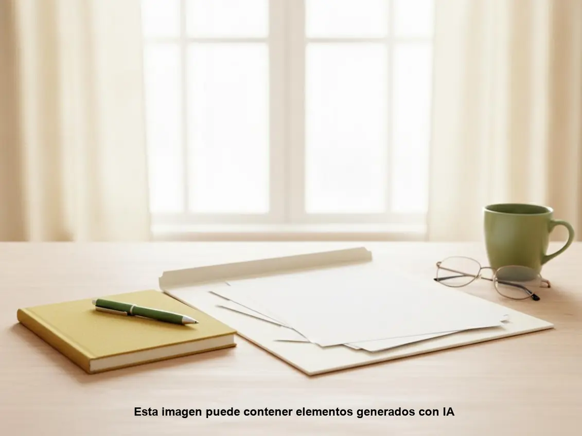 Indemnización por despido improcedente: carpeta con documentos y una libreta sobre una mesa